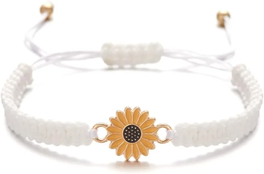 Caiyao Colorful Daisy Sunflower Bracelets Adjustable Braided Rope Bohemian Daisy Flower Bracelet for Women Jewelry Gift