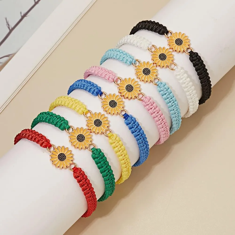 Caiyao Colorful Daisy Sunflower Bracelets Adjustable Braided Rope Bohemian Daisy Flower Bracelet for Women Jewelry Gift