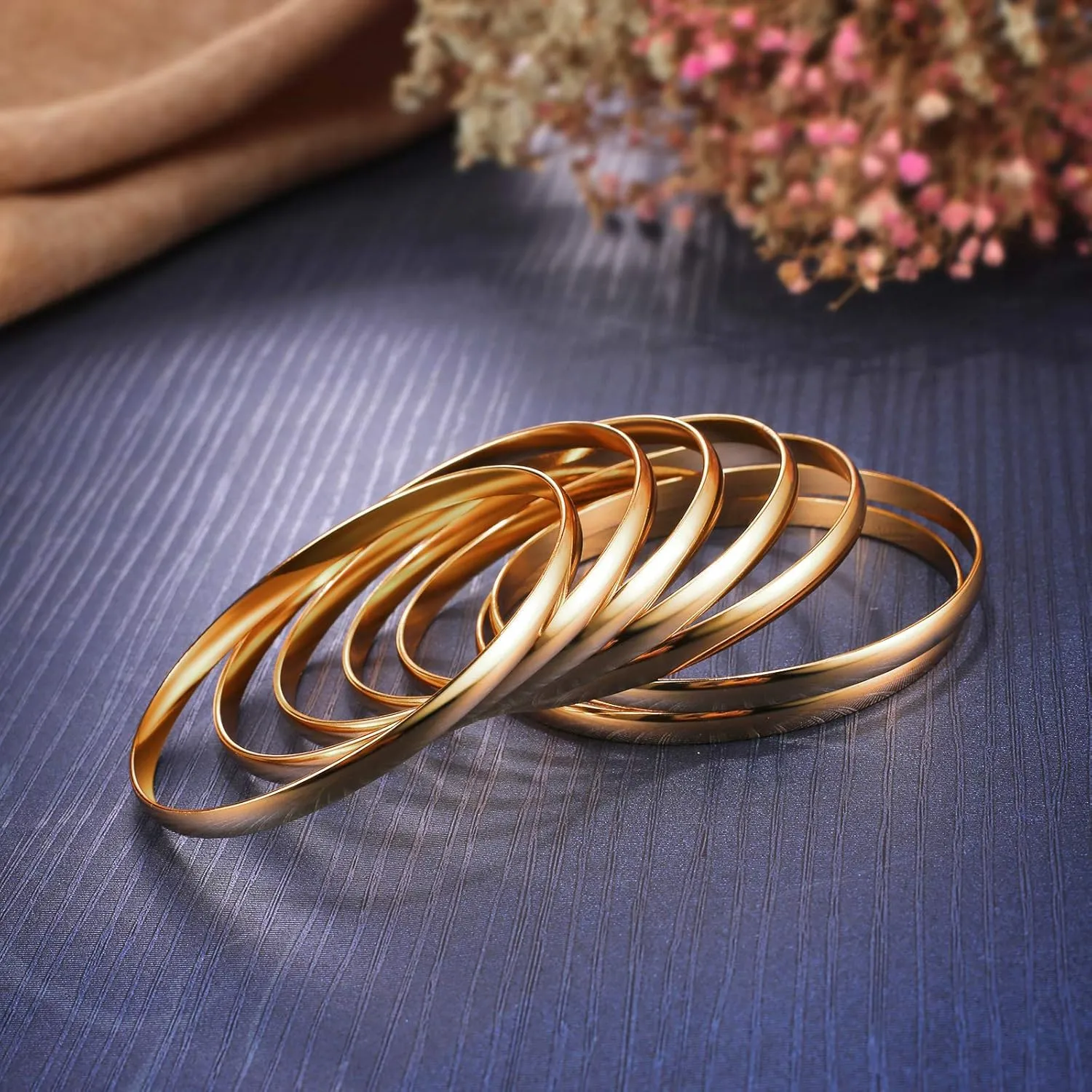 Castillna Stainless Steel Extra Extra Large (XXL) Plus Size Bangle Bracelets Set for Women, Set of 7 Pieces, 9.6 Inches