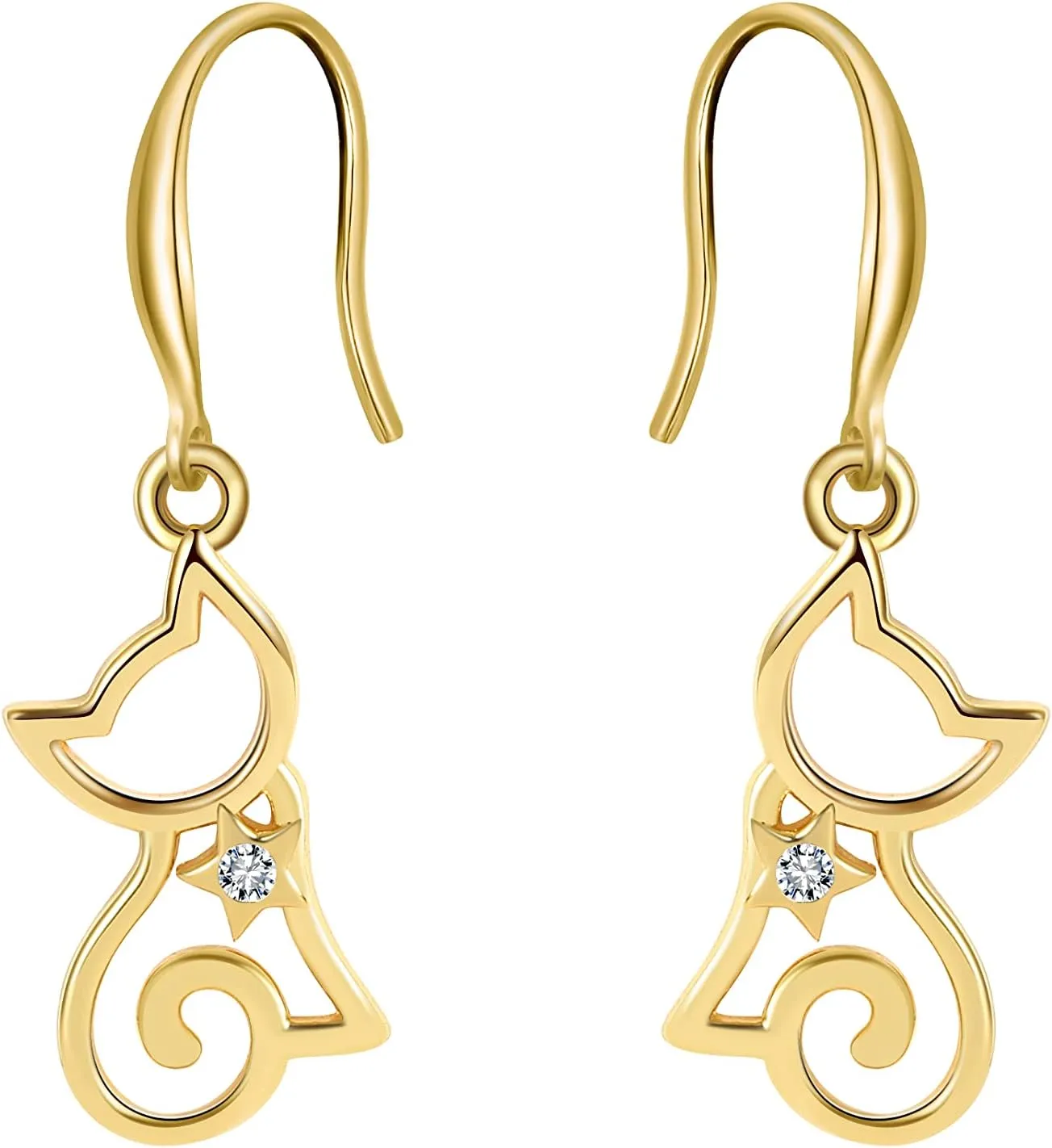 Cat Dangle Earrings For Women by Ginger Lyne | Clear Cubic Zirconia White Gold over Sterling Silver Pierced Kitty Ear Rings for Her | Pet Lovers Fashion Jewelry Gifts for Kitten Mom