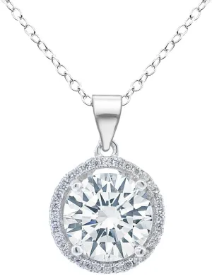 Cate & Chloe Sophia 18k White Gold Plated Circle Halo Pendant Necklace with Simulated Diamond Crystals | Elegant White Gold Necklace for Women | Stunning Gift for Her