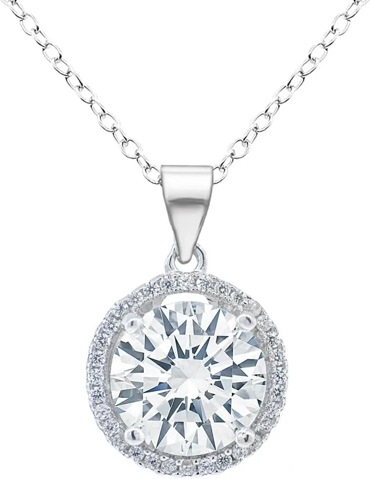 Cate & Chloe Sophia 18k White Gold Plated Circle Halo Pendant Necklace with Simulated Diamond Crystals | Elegant White Gold Necklace for Women | Stunning Gift for Her