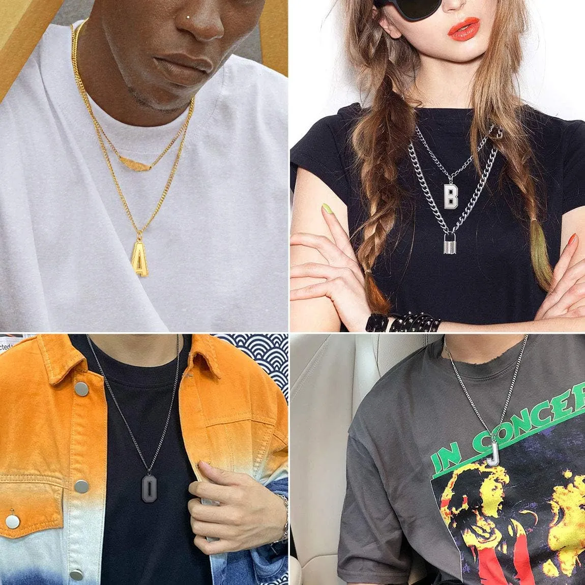 ChainsPro Men/Women Stunning Monogram Letter Necklace, A to Z Initial Charm with Chain-22 2"-Adjustable, 316L Stainless Steel/Gold Plated/Black (Send Gift Box)
