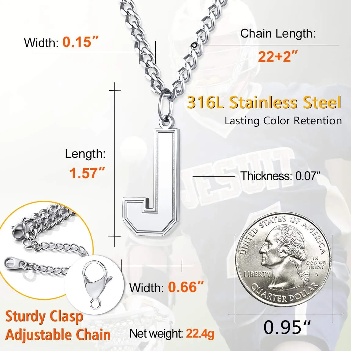ChainsPro Men/Women Stunning Monogram Letter Necklace, A to Z Initial Charm with Chain-22 2"-Adjustable, 316L Stainless Steel/Gold Plated/Black (Send Gift Box)