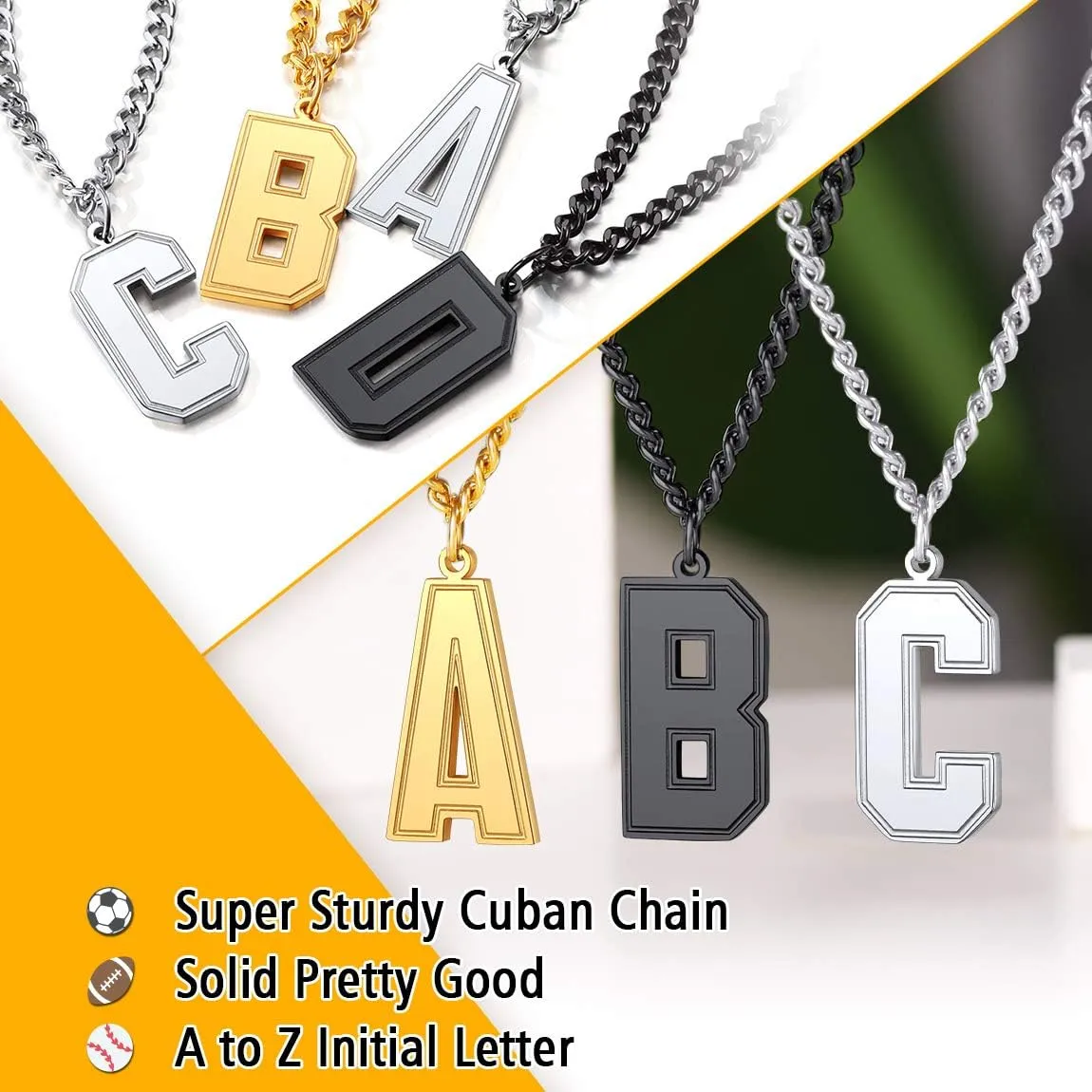 ChainsPro Men/Women Stunning Monogram Letter Necklace, A to Z Initial Charm with Chain-22 2"-Adjustable, 316L Stainless Steel/Gold Plated/Black (Send Gift Box)