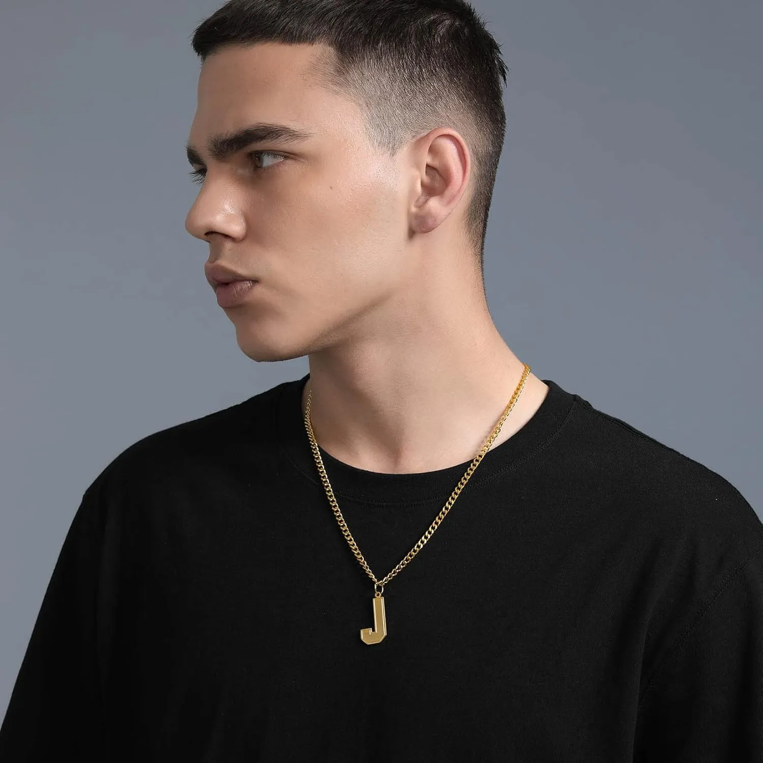 ChainsPro Men/Women Stunning Monogram Letter Necklace, A to Z Initial Charm with Chain-22 2"-Adjustable, 316L Stainless Steel/Gold Plated/Black (Send Gift Box)