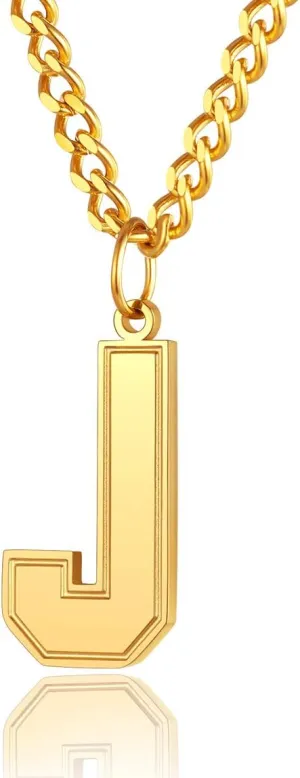 ChainsPro Men/Women Stunning Monogram Letter Necklace, A to Z Initial Charm with Chain-22 2"-Adjustable, 316L Stainless Steel/Gold Plated/Black (Send Gift Box)