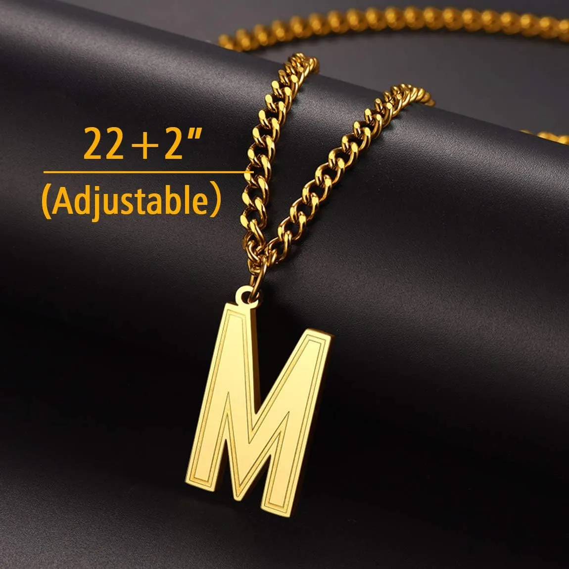 ChainsPro Men/Women Stunning Monogram Letter Necklace, A to Z Initial Charm with Chain-22 2"-Adjustable, 316L Stainless Steel/Gold Plated/Black (Send Gift Box)