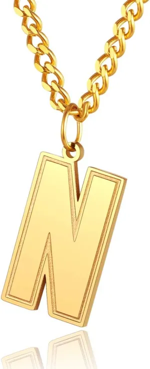 ChainsPro Men/Women Stunning Monogram Letter Necklace, A to Z Initial Charm with Chain-22 2"-Adjustable, 316L Stainless Steel/Gold Plated/Black (Send Gift Box)