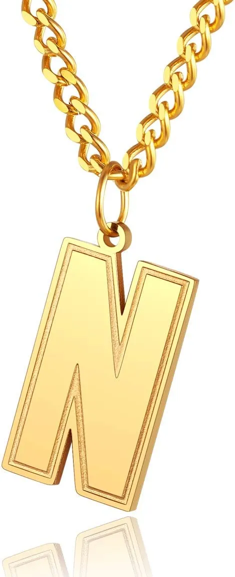 ChainsPro Men/Women Stunning Monogram Letter Necklace, A to Z Initial Charm with Chain-22 2"-Adjustable, 316L Stainless Steel/Gold Plated/Black (Send Gift Box)