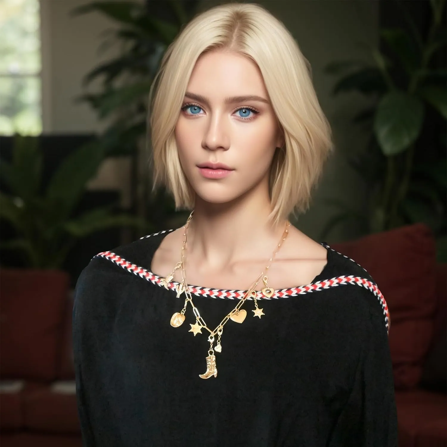 Charm Necklace for Women Chunky Gold Plated Paperclip Chain Amulet Evil Eye Jewelry Safety Pin Necklace Coastal Cowgirl Cowboy Necklace Third Eye Protection Jewelry for Women