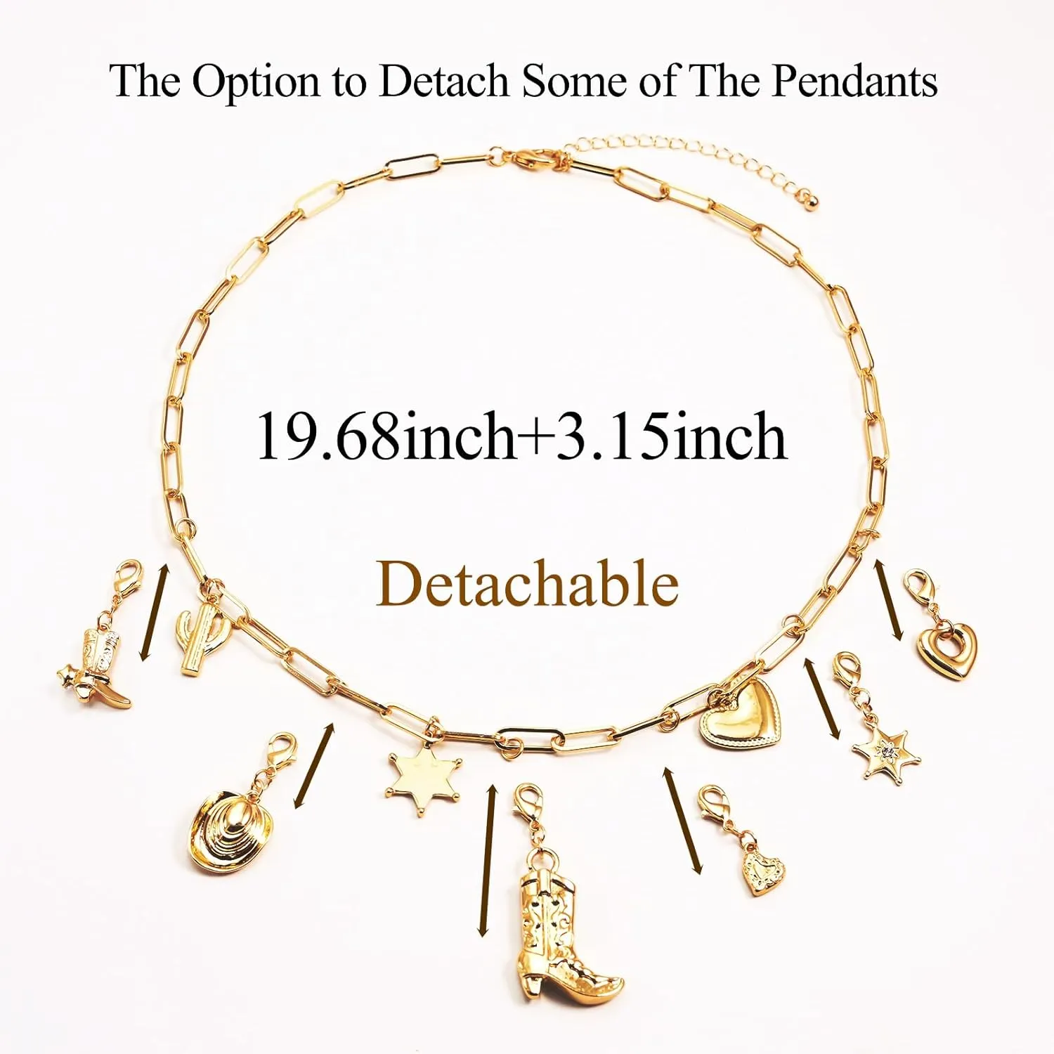 Charm Necklace for Women Chunky Gold Plated Paperclip Chain Amulet Evil Eye Jewelry Safety Pin Necklace Coastal Cowgirl Cowboy Necklace Third Eye Protection Jewelry for Women
