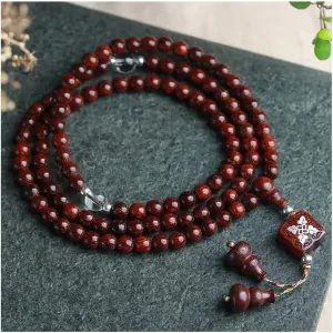 Charming 6MM Zambian Blood Sandalwood Multi-Circle Beaded Bracelet 108 Buddhist Prayer Beads for Men Women Meditation Chanting Mala