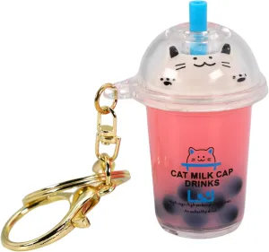Charming Boba Cat Milk Tea Keychain Keyring Cat Milk Cap Drink Series Realistic Boba Acrylic Bag Decor Gifts