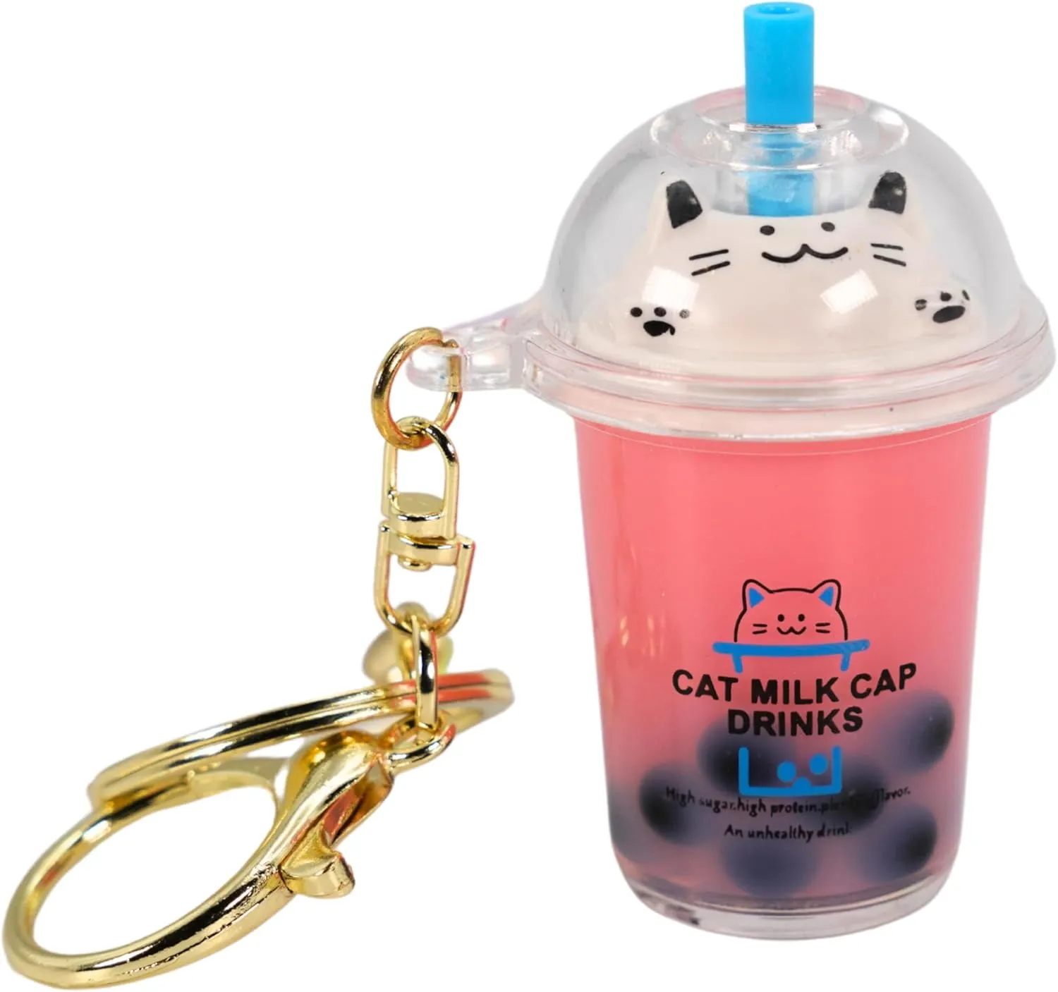 Charming Boba Cat Milk Tea Keychain Keyring Cat Milk Cap Drink Series Realistic Boba Acrylic Bag Decor Gifts