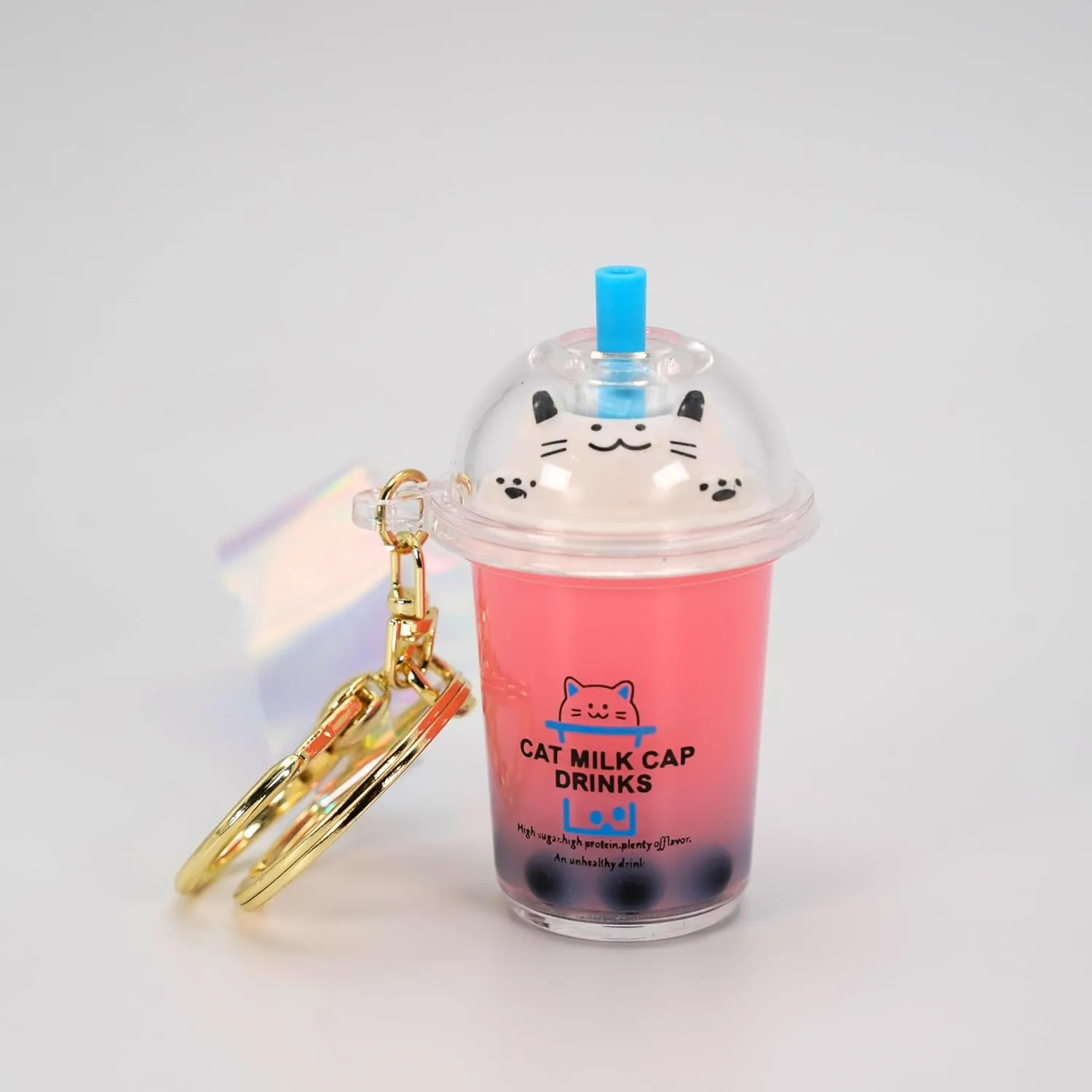 Charming Boba Cat Milk Tea Keychain Keyring Cat Milk Cap Drink Series Realistic Boba Acrylic Bag Decor Gifts