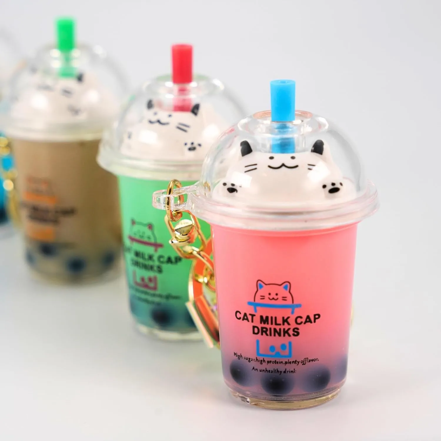 Charming Boba Cat Milk Tea Keychain Keyring Cat Milk Cap Drink Series Realistic Boba Acrylic Bag Decor Gifts