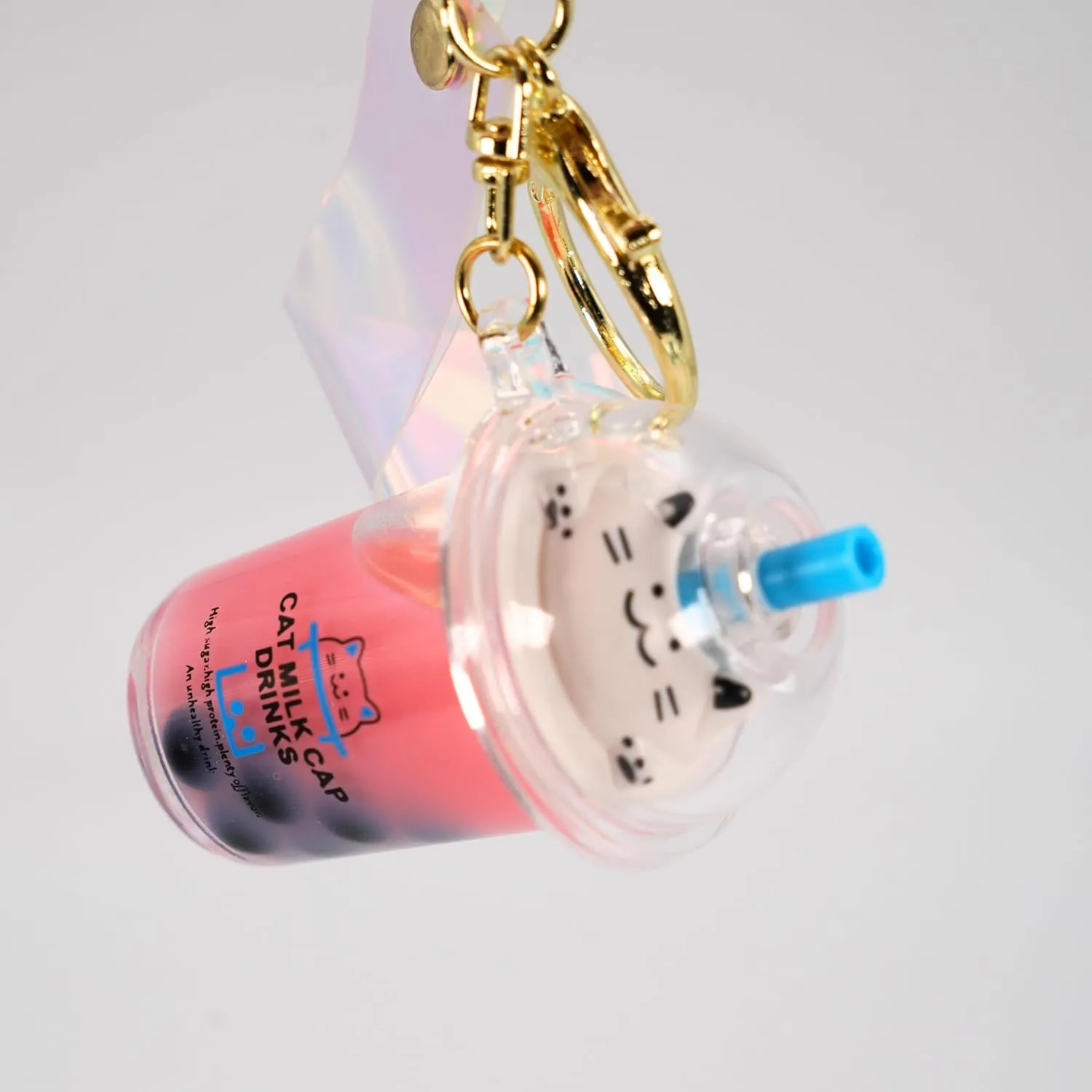 Charming Boba Cat Milk Tea Keychain Keyring Cat Milk Cap Drink Series Realistic Boba Acrylic Bag Decor Gifts