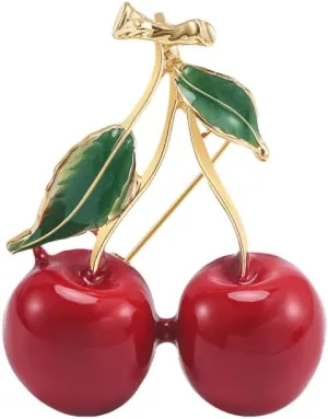 Charming Cherry Brooch Red Shiny Smooth Cute Fruit Decor Pin for Women Made of Alloy Enamel Beautiful Accessory Elegant Outfits Gift