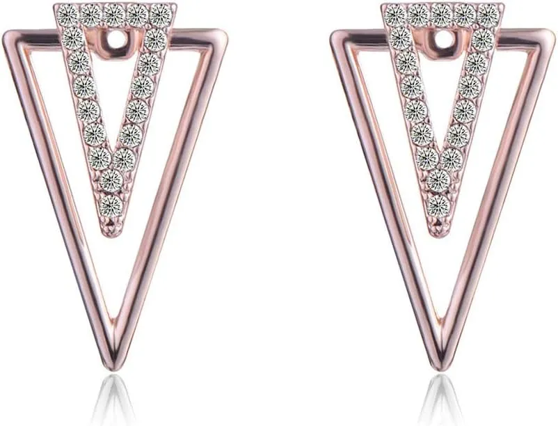 Charming Crystal Double Geometrical Triangle Ear Jacket Front Back Stud Earrings