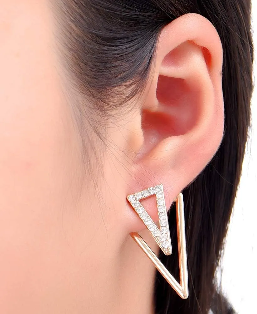 Charming Crystal Double Geometrical Triangle Ear Jacket Front Back Stud Earrings