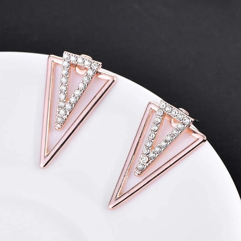 Charming Crystal Double Geometrical Triangle Ear Jacket Front Back Stud Earrings