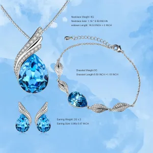 Charming Crystal Jewelry Sets For Women 18K White Gold Plating Bracelet Necklace And Earrings Sets For Wife Girlfriend Or Mothers Idea Gift For Mother's day
