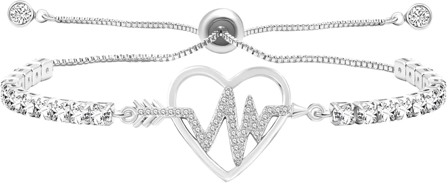 Charming Hollow Love Heart Bolo Bracelet with Arrow Heartbeat Pattern, Exquisite Women's Zircon Tennis Bracelet, Wedding Birthday Gift for Mother, Sisters and Girlfriend YA4923