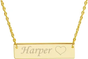 Cherished Moments Personalized Sterling Silver Bar Necklace, Custom Engraved Jewelry for Women, Teens, Girls, Young Child, Toddler, Children and Kids Matching Necklaces