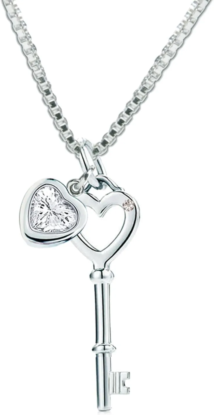 Cherished Moments Sterling Silver Key to my Heart Pendant Necklace with Heart Shaped CZ 16-18"