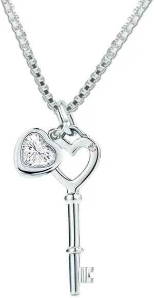 Cherished Moments Sterling Silver Key to my Heart Pendant Necklace with Heart Shaped CZ 16-18"