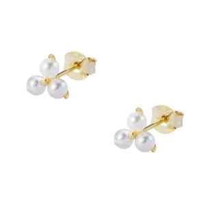 Chic Triad: 925 Silver Pearl Earring Triangle Shape Three Pearls Gold-Plated Stud Earrings (gold)