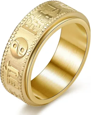 Chinese Style Bagua Rotating Stainless Steel Ring, Retro Style Bagua Titanium Steel Rotating Ring,Gold,10