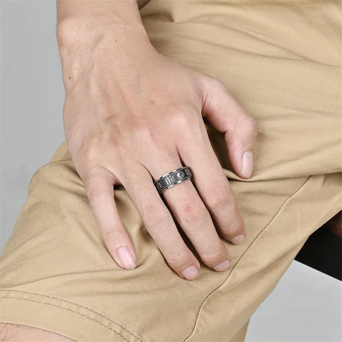 Chinese Style Bagua Rotating Stainless Steel Ring, Retro Style Bagua Titanium Steel Rotating Ring,Gold,10