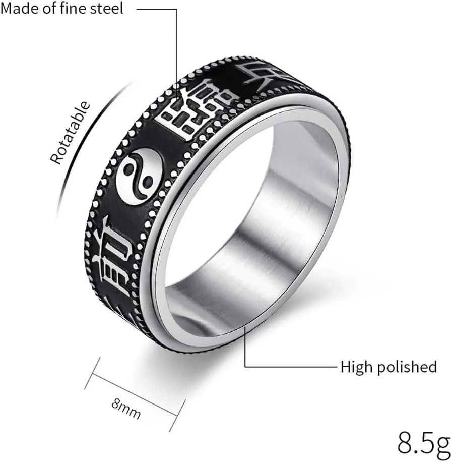 Chinese Style Bagua Rotating Stainless Steel Ring, Retro Style Bagua Titanium Steel Rotating Ring,Gold,10