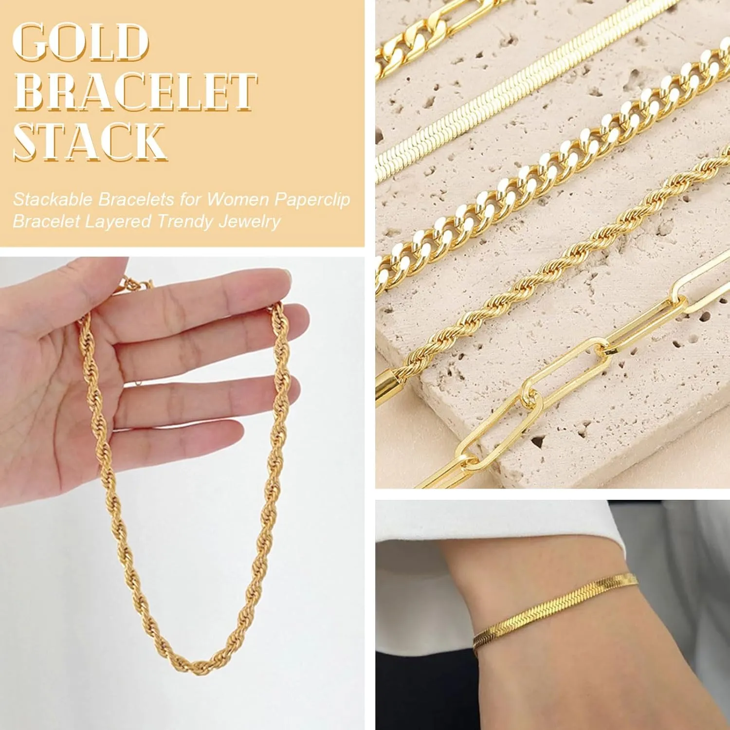 choice of all Chunky Gold Bracelet Stack Cuff Bangles for Women Trendy Non Tarnish Dainty Silver Chain Bracelet Layered Snake Chain Cuban Link Bracelet Pack for Women 2025