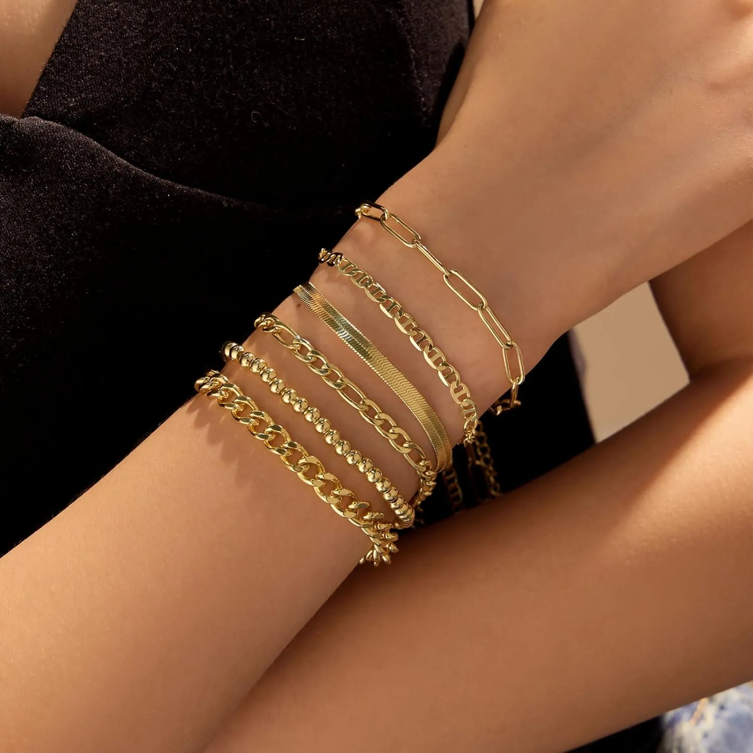 choice of all Chunky Gold Bracelet Stack Cuff Bangles for Women Trendy Non Tarnish Dainty Silver Chain Bracelet Layered Snake Chain Cuban Link Bracelet Pack for Women 2025