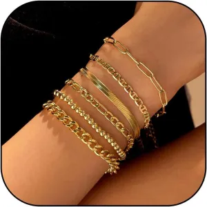 choice of all Chunky Gold Bracelet Stack Cuff Bangles for Women Trendy Non Tarnish Dainty Silver Chain Bracelet Layered Snake Chain Cuban Link Bracelet Pack for Women 2025