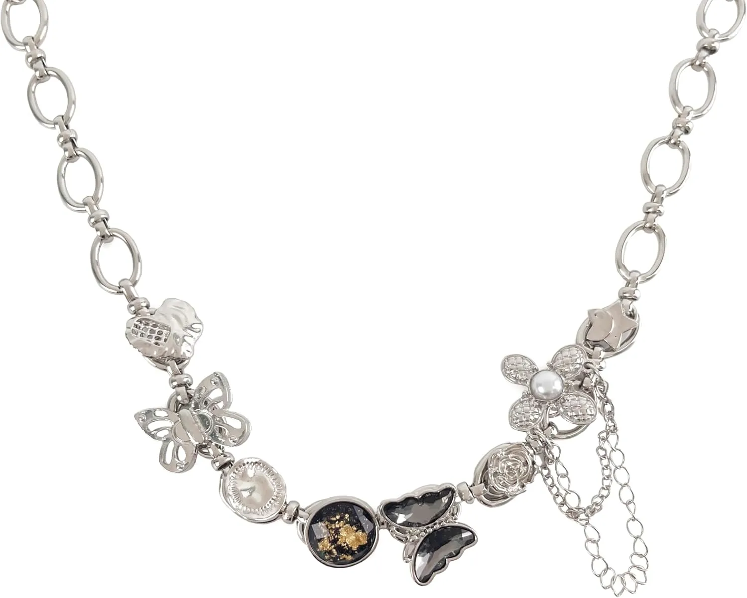 Choker Butterfly Necklace for Women Irregular Y2k Choker Flower Button Fashionable Jewelry Women's Silver