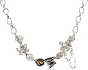 Choker Butterfly Necklace for Women Irregular Y2k Choker Flower Button Fashionable Jewelry Women's Silver