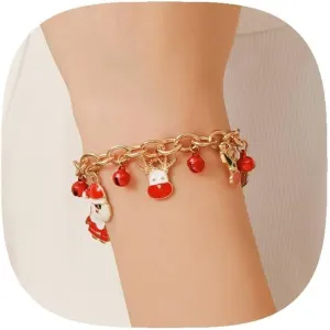 Christmas Gold Charm Bracelets for Women Cute Cartoon Friendship Bracelets Stainless Steel Link Bracelet Holiday Adjustable Jewelry Accessories for Christmas