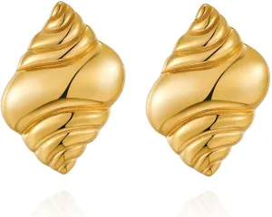 Chunky Croissant Stud Earrings for Women,Cute Thick Gold Plated Statement Earrings Unique Funky Lightweight Geometric Earrings Irregular Dainty Earrings Fashion Minimalist Jewelry