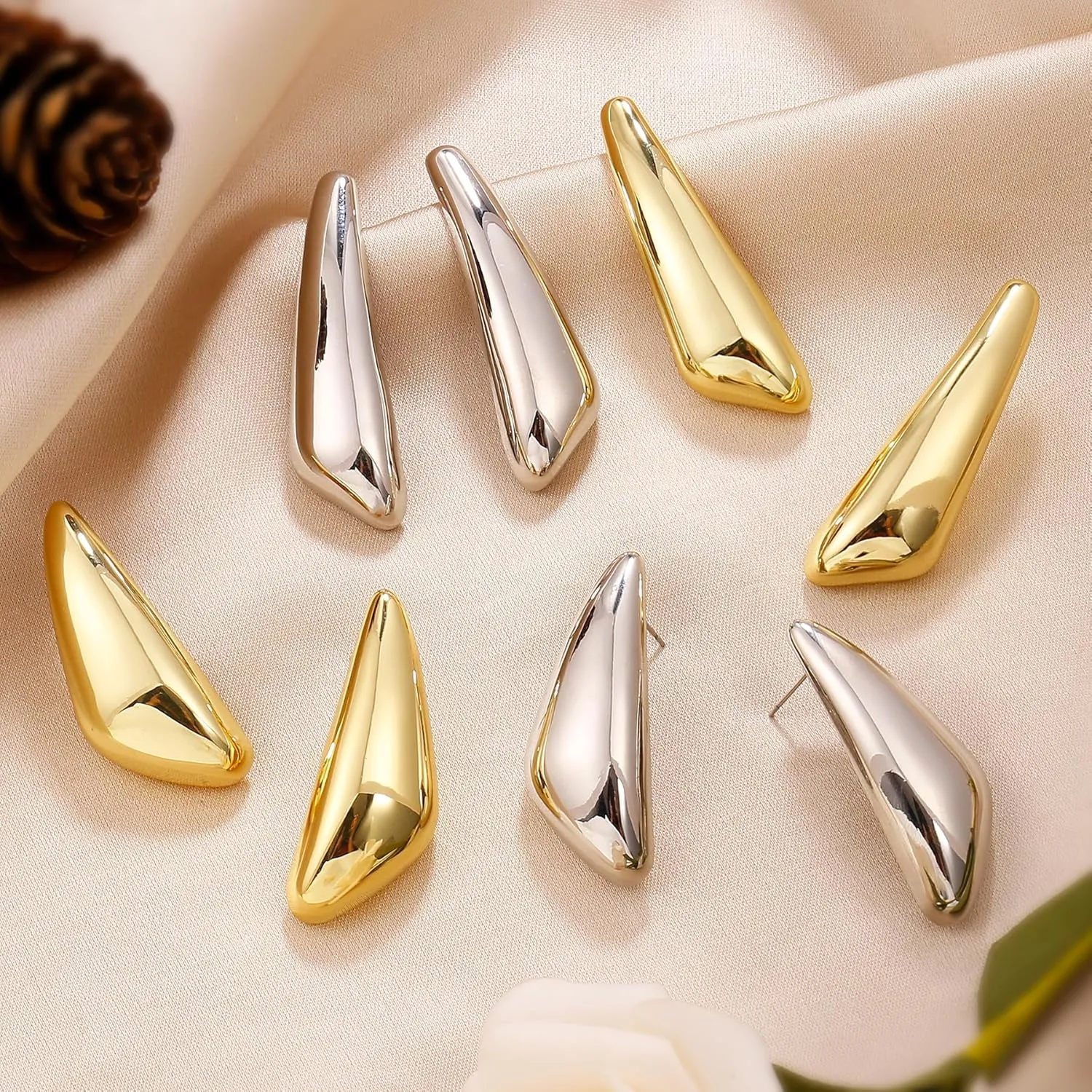 Chunky Gold Dangle Earrings For Women Gold Plated Statement Earrings Large Minimalist Geometric Long Triangle Exaggerated Stud Earring For Women Trendy