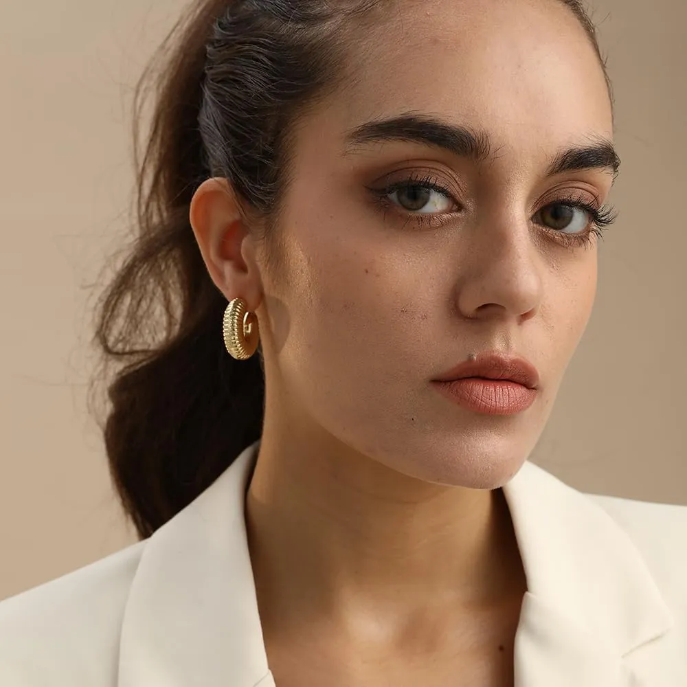 Chunky Gold Earrings Dupes for Women 14K Gold Plated Hoop Earrings Trendy Hypoallergenic Lightweight Waterdrop Hollow Open Hoops Fashion Jewelry for Women