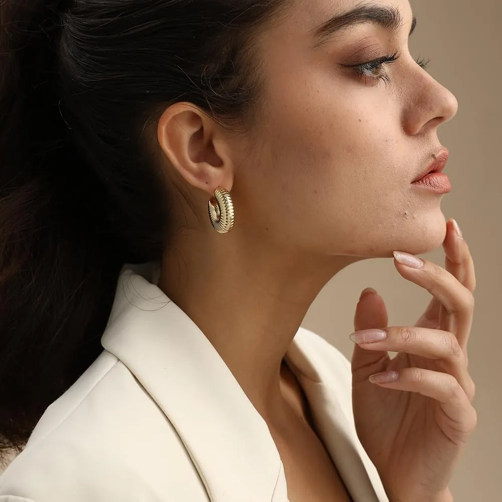 Chunky Gold Earrings Dupes for Women 14K Gold Plated Hoop Earrings Trendy Hypoallergenic Lightweight Waterdrop Hollow Open Hoops Fashion Jewelry for Women