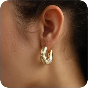 Chunky Gold Earrings Dupes for Women 14K Gold Plated Hoop Earrings Trendy Hypoallergenic Lightweight Waterdrop Hollow Open Hoops Fashion Jewelry for Women