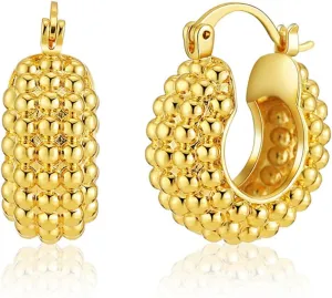 Chunky Gold Geometric Hoop Earrings for Women,14K Gold Bali Style Drop Statement Earrings Party Vintage Punk Small Beads Dangle Earrings Accessories