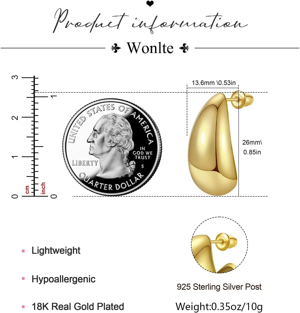 Chunky Gold Hoop Earrings for Women, 14K Gold Plated Hoop Earrings Lightweight Stainless Steel Hollow Open Hoops Hypoallergenic Earrings Fashion Jewelry for Women