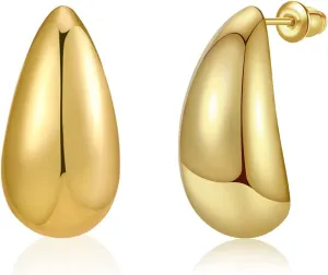 Chunky Gold Hoop Earrings for Women, 14K Gold Plated Hoop Earrings Lightweight Stainless Steel Hollow Open Hoops Hypoallergenic Earrings Fashion Jewelry for Women
