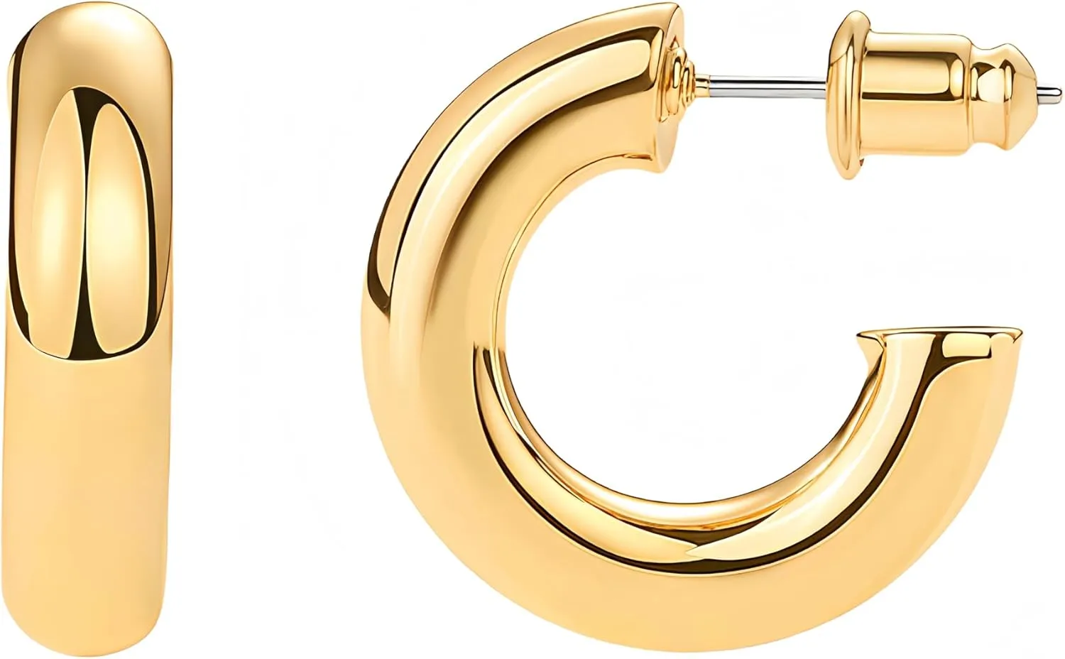 Chunky Gold Hoop Earrings for Women,14K Gold Plated Earrings,Hypoallergenic, Non Tarnish Dainty Design, Simple Elegance,Jewelry Gift 20/25/30/40/50MM